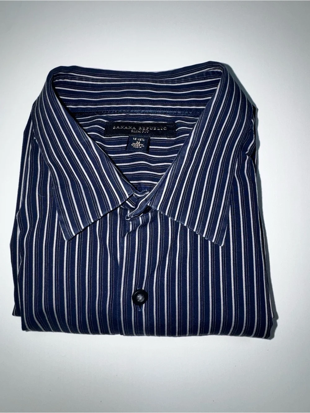 Banana Republic Slim Fit Blue/White Striped Dress Shirt 15-15.5, M Stretch